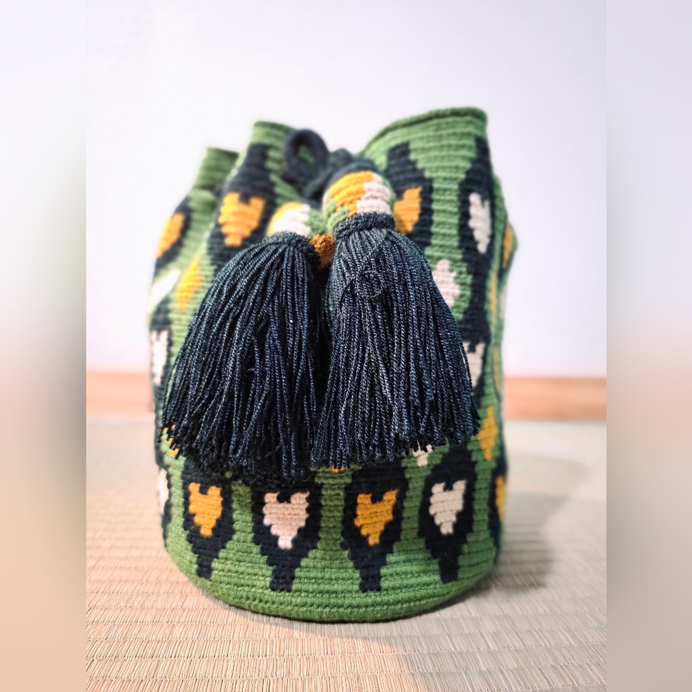 Green and Yellow Patterned Bucket Bag